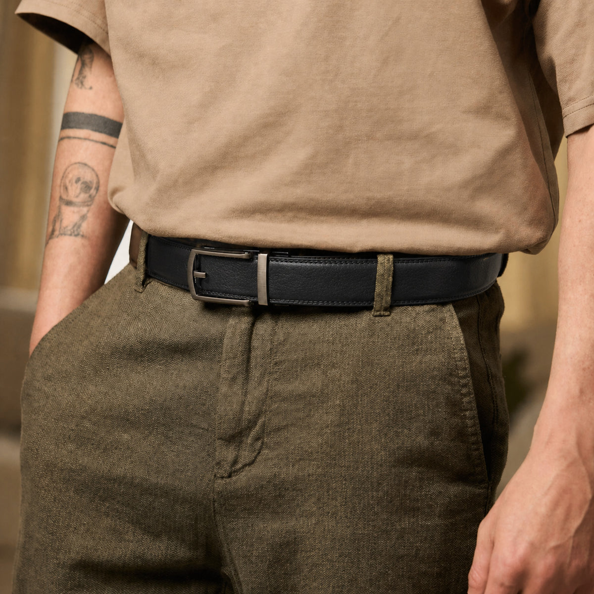 Black Leather Belt Without Holes
